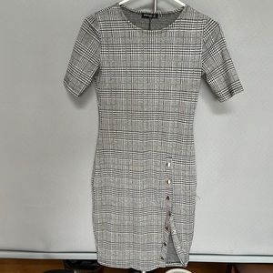 Grey Check Midi Dress